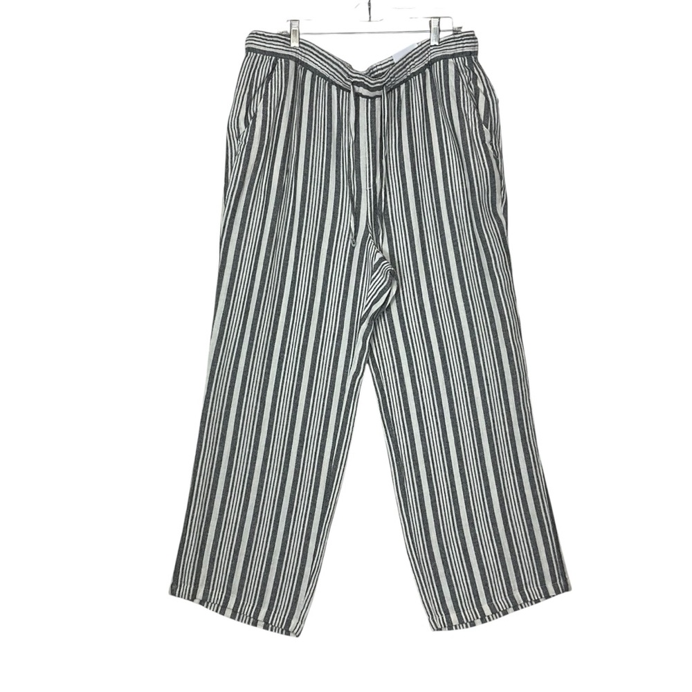 OLD NAVY sz X Large Striped Wide Leg Pull On Pants Stretch Waist Gray Off White